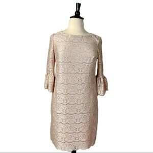 Jessica Howard Women's Cocktail Dress Lace Ruffle Bell Sleeve Champagne Size 14